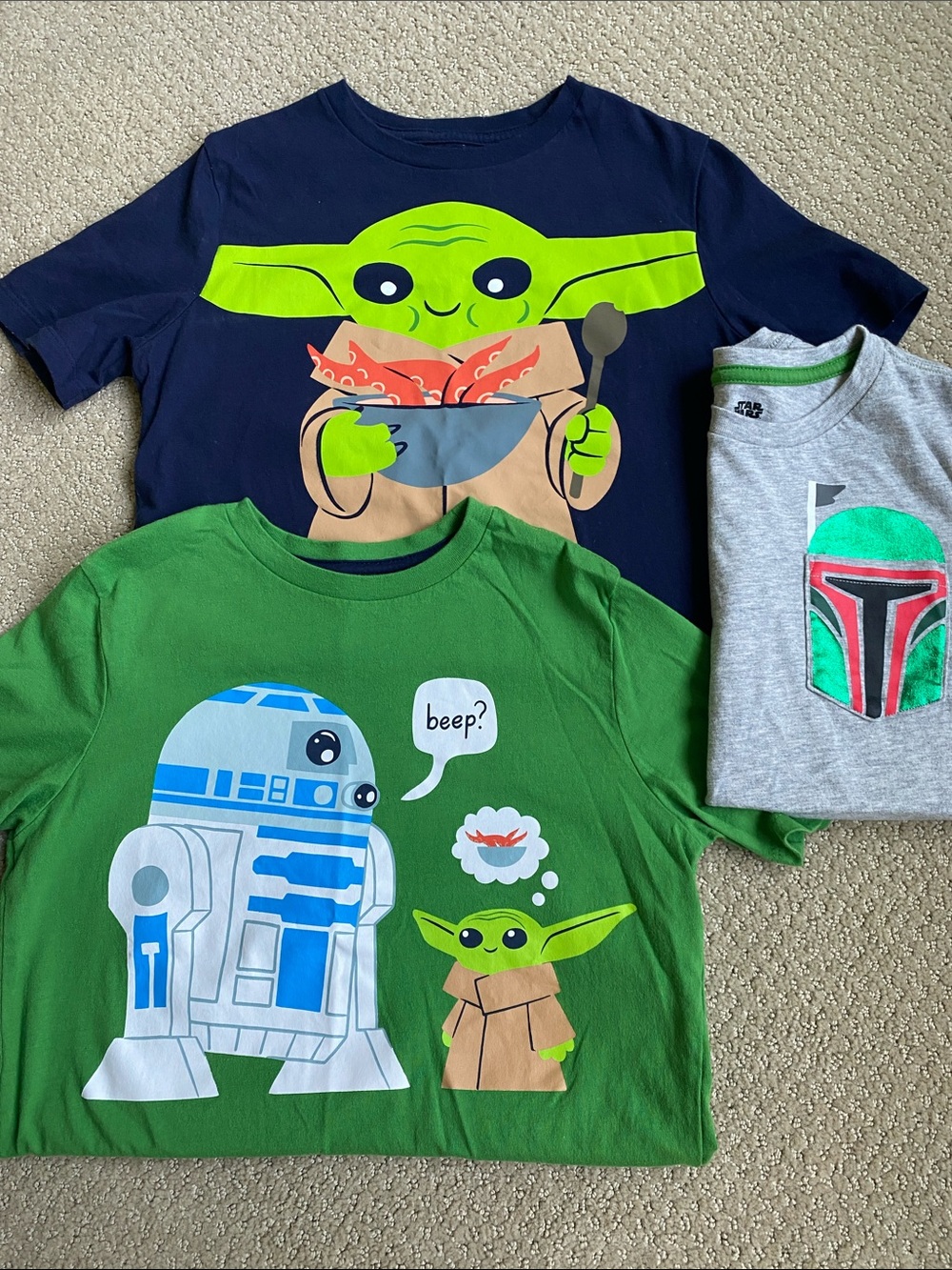 Star Wars Kids Tee Bundle Featuring Grogu & R2-D2 — Navy, Green, Gray